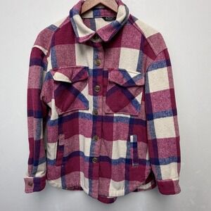 Member's Mark Plaid Button Front Jacket Pink Ivory Blue Collared Pockets Women S